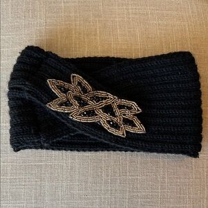 Windsor Black Knit Headband with Beaded Design